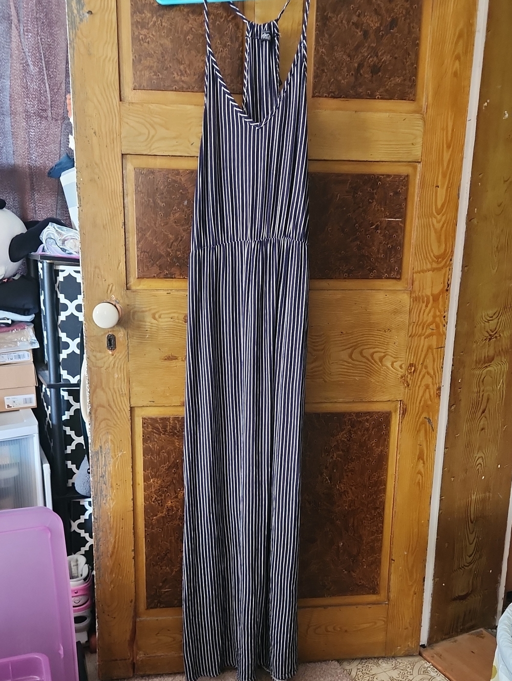 Black and White Vertical Stripe Maxi Jumpsuit